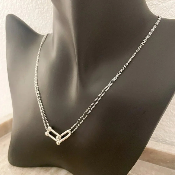 925 Sterling Silver U Link Necklace Link Necklace Modern Choker Necklace - Picture 6 of 11